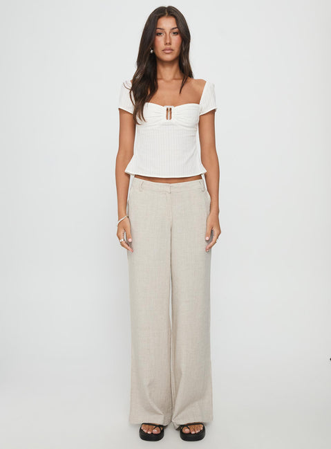 front view of model wearing Princess Polly Syrena Tailored Wide Leg Pant Natural Mid Rise Pants 