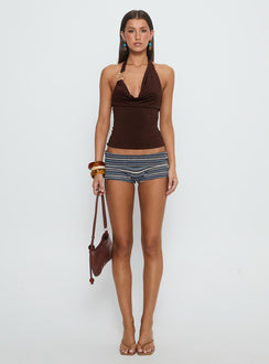 Yazmeen Cowl Neck Hardware Detail Top Chocolate