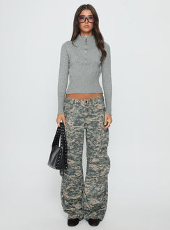 side view of model wearing Princess Polly Sweetness Low Rise Straight Leg Jeans Digital Camo Low Rise Jeans 