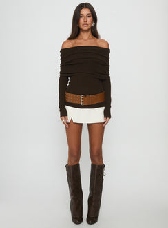 Florrie Off Shoulder Foldover Long Sleeve Top Chocolate