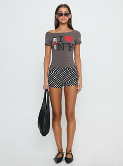 Betty Loves NYC Loose Graphic Top Charcoal