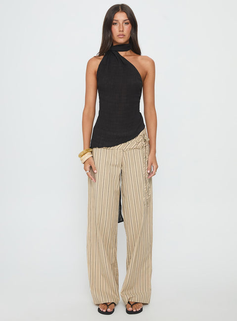 Yaleina One Shoulder Tie Scarf Top Black