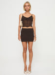 Brown two piece set Crop top, adjustable shoulder straps, tie detail at bust