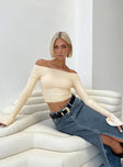 Long sleeve top Mesh material Off the shoulder design Ruched through out Good stretch Fully lined