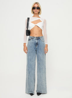 back view of model wearing Princess Polly Middleton Long Sleeve Top White Full Sleeves Asymmetric Neckline 