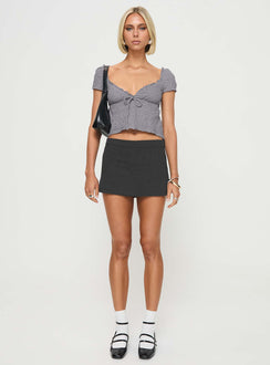 front view of model wearing Princess Polly Kellan Cap Sleeve Top Blue Short Sleeves Plunger 