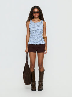 Marleene Shirred Top Blue Polka