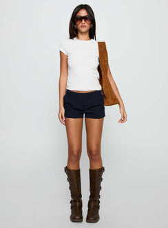 front view of model wearing Princess Polly Twilight Shorts Midnight Low Rise Shorts 