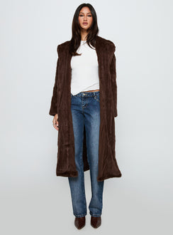 Moss Faux Fur Coat Chocolate