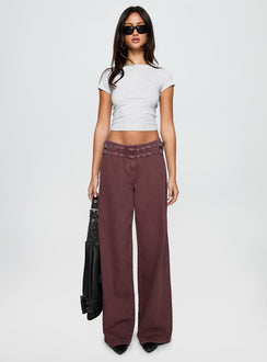 front view of model wearing Princess Polly Baccarat Belted Pant Chocolate Mid Rise 