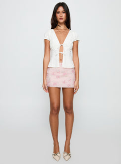 front view of model wearing Princess Polly Incomparable Pleated Bust Top White Short Sleeves Plunger 