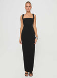 front view of model wearing Princess Polly Bombshell Maxi Dress Black Tall Square Neck 