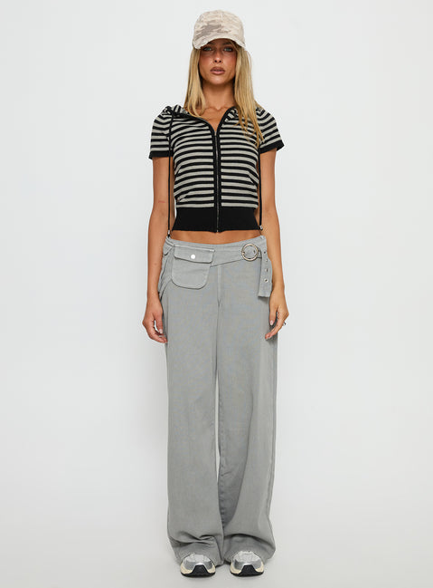 Kahlee Zip Through Hoodie Grey / Black Stripe