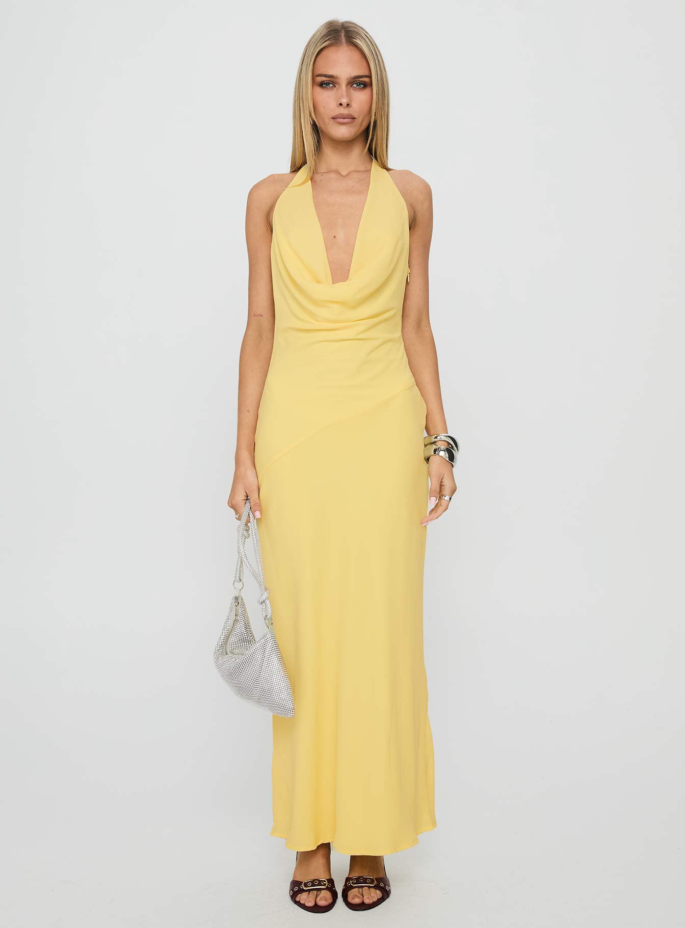 Ocean Boulevard Plunge Maxi Dress Lemon