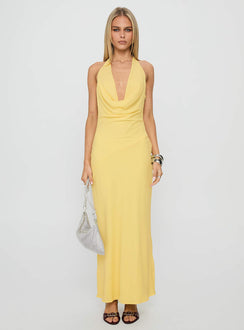 Ocean Boulevard Plunge Maxi Dress Lemon