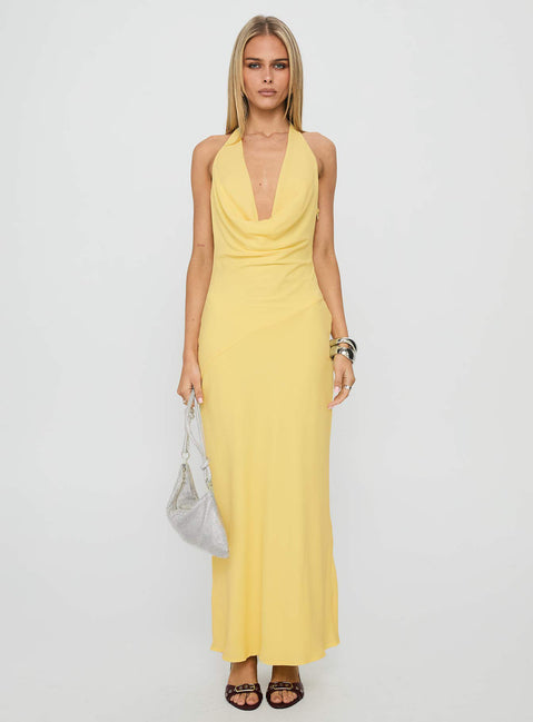 Ocean Boulevard Plunge Maxi Dress Lemon