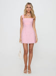 front view of model wearing Princess Polly Anyone But You Mini Dress Pink Square Neck 