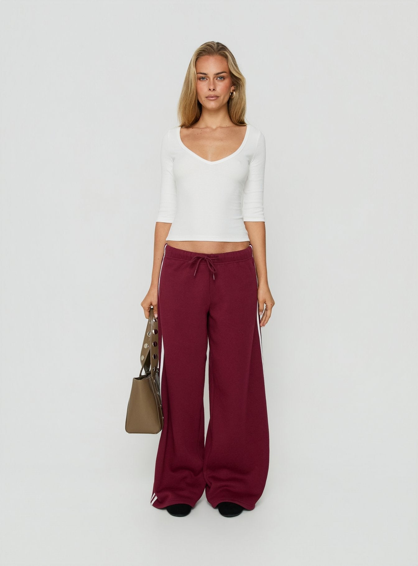 Baseline Rib V Neck 3/4 Sleeve Top White