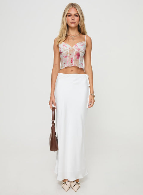 front view of model wearing Princess Polly Oddity Top White Sleeveless Sweetheart 