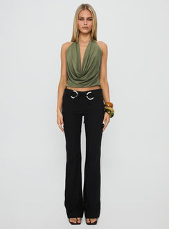 Carefree Days Jersey Cowl Neck Top Khaki