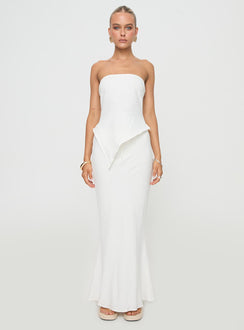   front view of model wearing Princess Polly Mercer Linen Blend Maxi Skirt White Maxi 