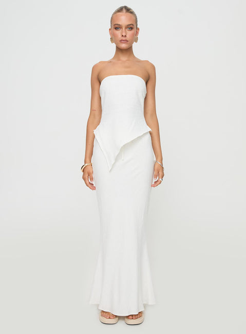   front view of model wearing Princess Polly Mercer Linen Blend Maxi Skirt White Maxi 