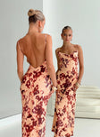 back view of model wearing Princess Polly Gracele Maxi Dress Pink Floral Cowl Neck 