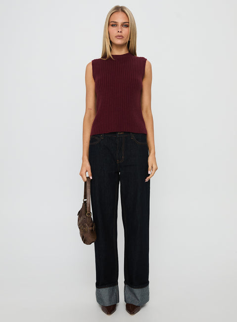 Jessabell Rib Sleeveless Top Wine