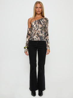 Evelene One Shoulder Long Sleeve Top Animal