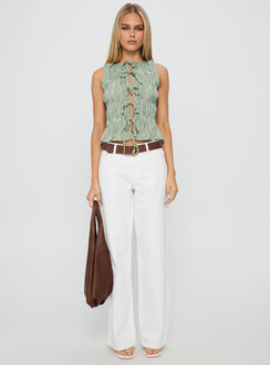 Apero Shirred Tie Front Top Green / White Stripe