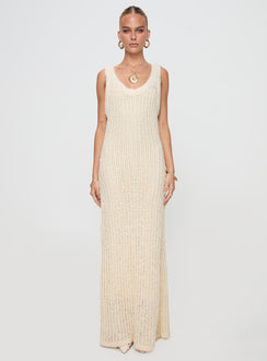 front view of model wearing Princess Polly Andiamo Maxi Dress Cream Scoop Neck 