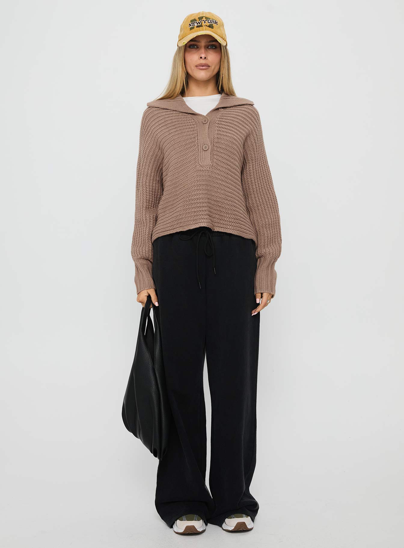 Praiano Button Front Collared Sweater Latte