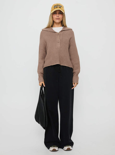 Praiano Button Front Collared Sweater Latte
