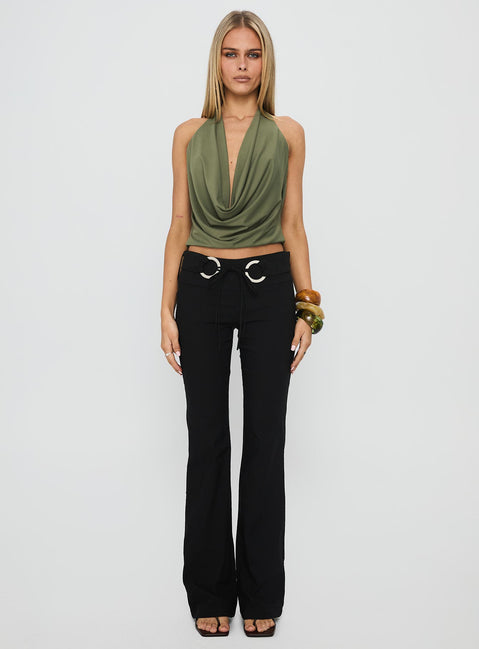 front view of model wearing Princess Polly Twinflame Low Rise Hardware Pants Black Low Rise Pants 