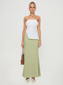 side view of model wearing Princess Polly Kiji Strapless Top White Sleeveless straight 