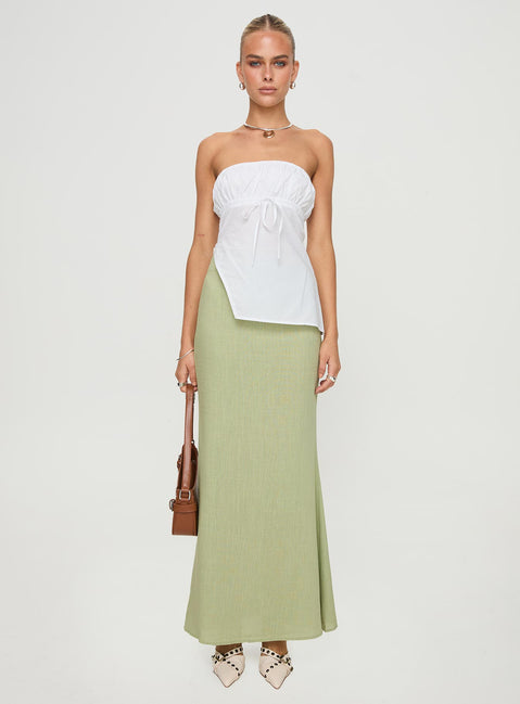 side view of model wearing Princess Polly Kiji Strapless Top White Sleeveless straight 