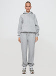 front view of model wearing Princess Polly Dream Fleece Classic Hoodie Grey Marle 