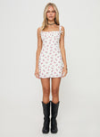 Mini dress Floral print, ruched bust, bow detail at bust, invisible zip fastening at side Fully lined, non-stretch
