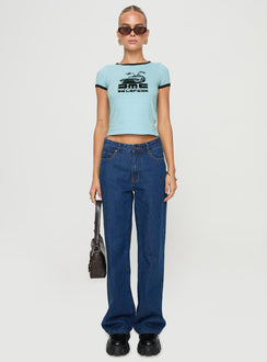 front view of model wearing Princess Polly Delorean Tee Blue Short Sleeves Crew Neck 