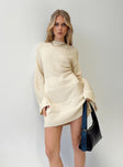 front view of model wearing Princess Polly Cheyenne Knit Sweater Dress Beige High Neck 