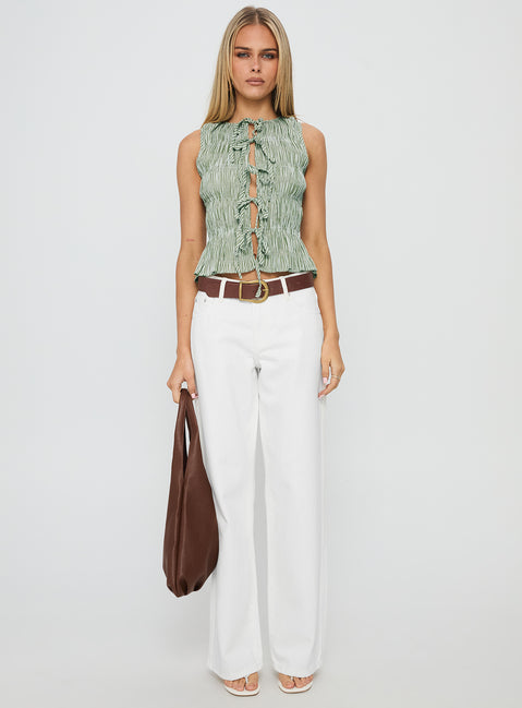 front view of model wearing Princess Polly Serenitia Mid Rise Straight Leg Relaxed Jeans White Wash High Waisted 