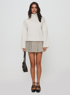 front view of model wearing Princess Polly Finnien Boucle Turtleneck Sweater Cream Long 