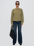 front view of model wearing Princess Polly South End Knit Sweater Khaki 