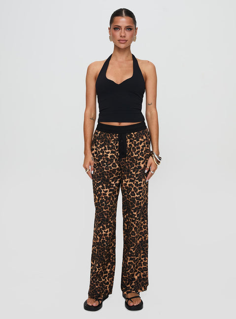 front view of model wearing Princess Polly Zephura Boxer Pant Leopard High Waisted Pants 