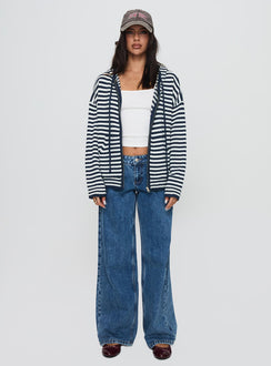 front view of model wearing Princess Polly Brienna Zip Jacket Navy Long 