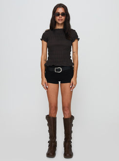 Romelle Shirred Top Black / Brown Plaid Petite