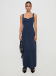 front view of model wearing Princess Polly Vaugn Maxi Dress Navy Sweetheart Neckline 