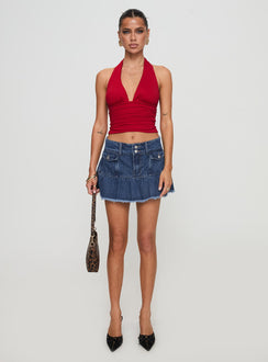 side view of model wearing Princess Polly Love Coast Top Red Sleeveless Plunger 