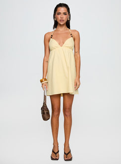 front view of model wearing Princess Polly Melanea Mini Dress Yellow Plunger 