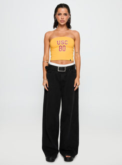 front view of model wearing Princess Polly USC Tube Top Gold Sleeveless straight 